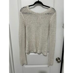 Delias Cream Crochet Knit‎ Sweater Bow Back Long Sleeve Women's M